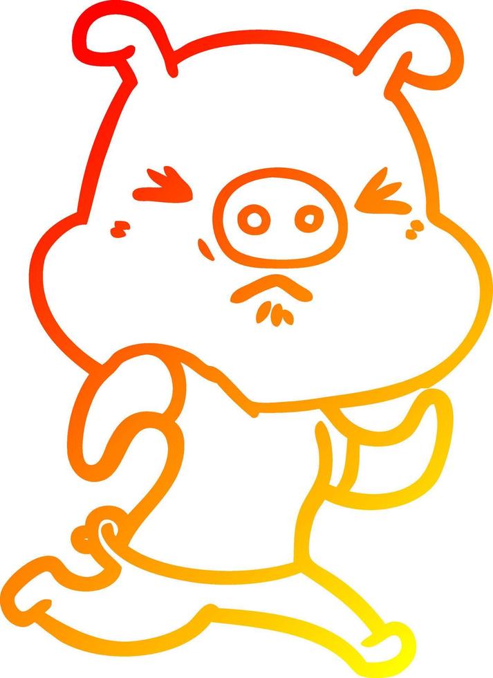 warm gradient line drawing cartoon angry pig wearing tee shirt vector