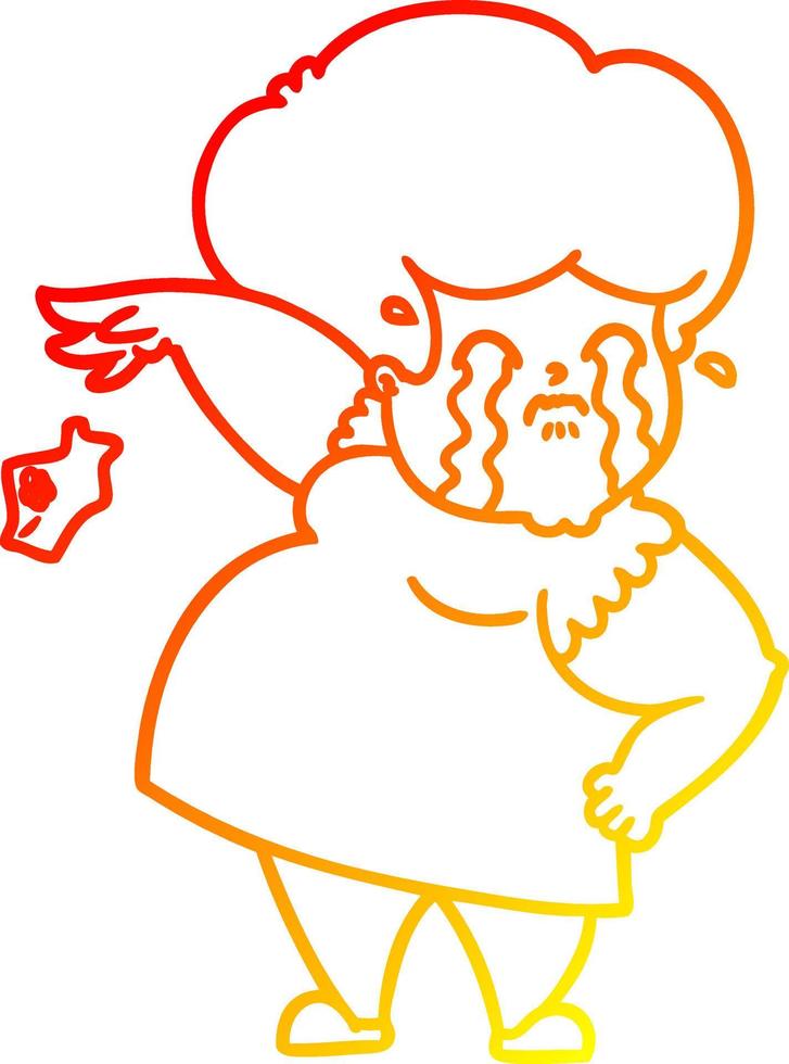 warm gradient line drawing cartoon crying woman dropping handkerchief vector