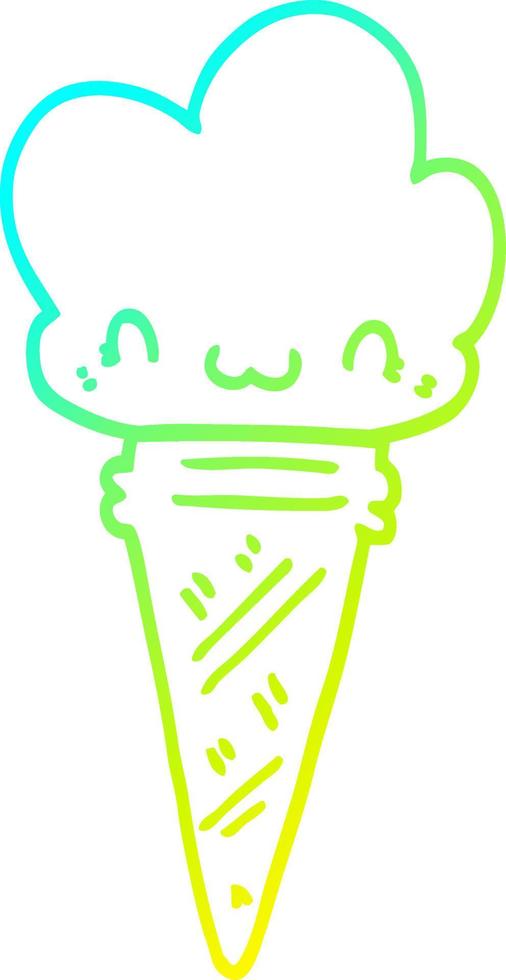 cold gradient line drawing cartoon ice cream with face vector