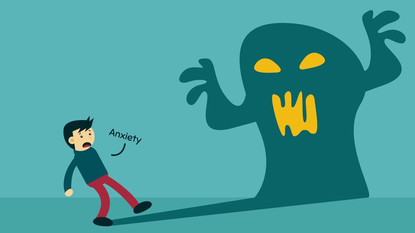 Anxiety Disorder Illustration. Male vector character afraid of his own shadow.