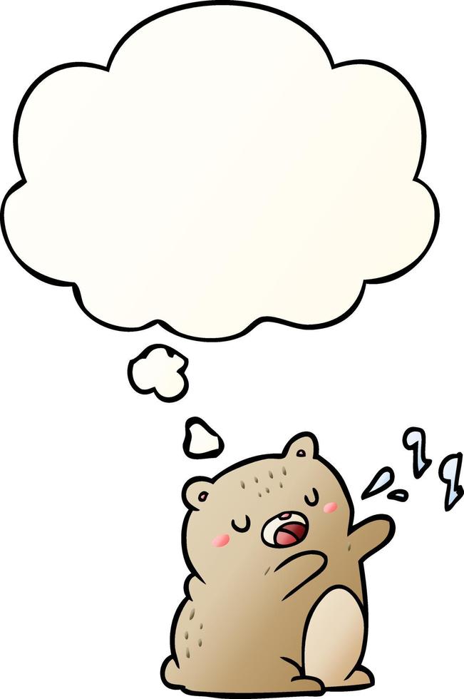 cartoon singing bear and thought bubble in smooth gradient style vector