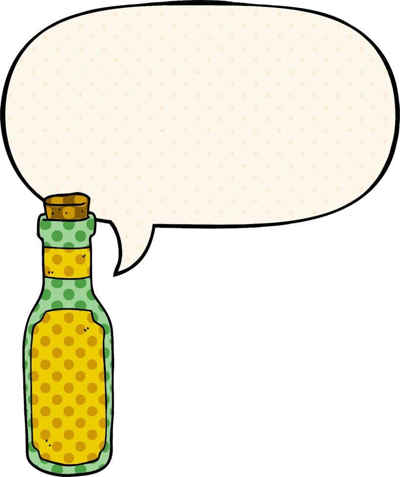 cartoon potion bottle and speech bubble in comic book style vector
