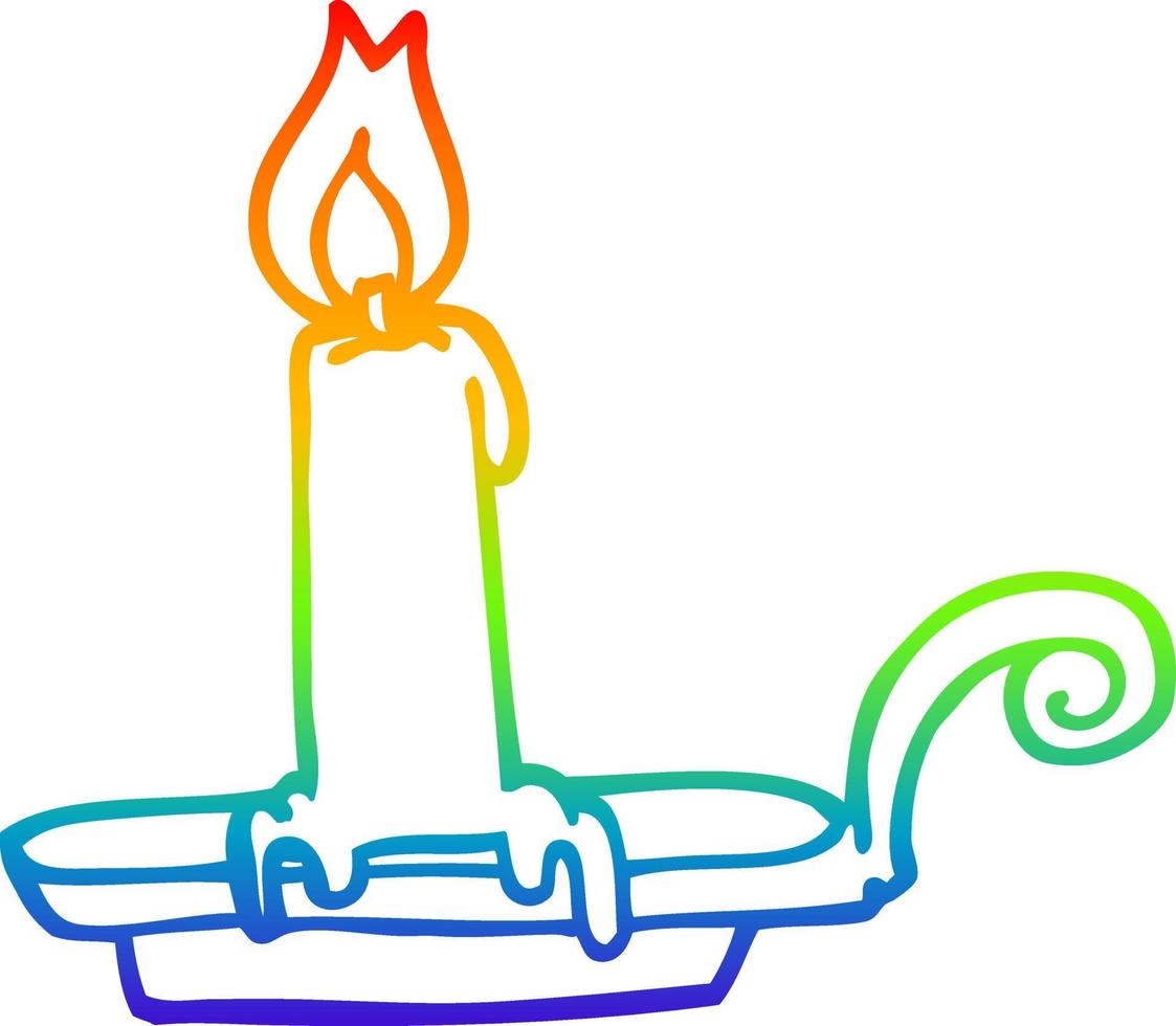 rainbow gradient line drawing cartoon burning candle vector