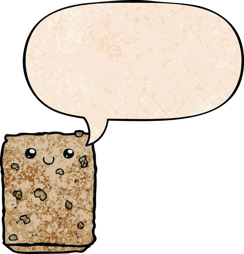 cartoon biscuit and speech bubble in retro texture style vector