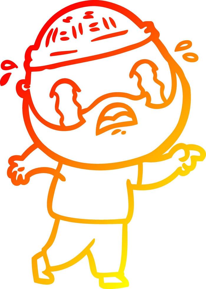 warm gradient line drawing cartoon bearded man crying vector