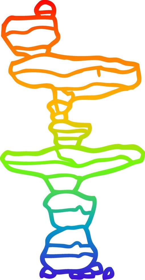rainbow gradient line drawing cartoon of stacked stones vector
