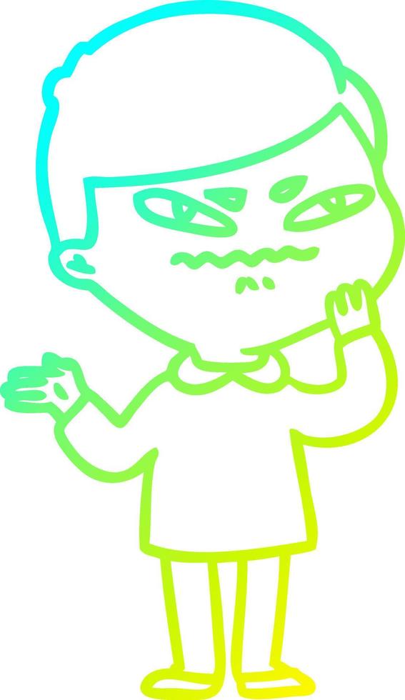 cold gradient line drawing cartoon angry man vector