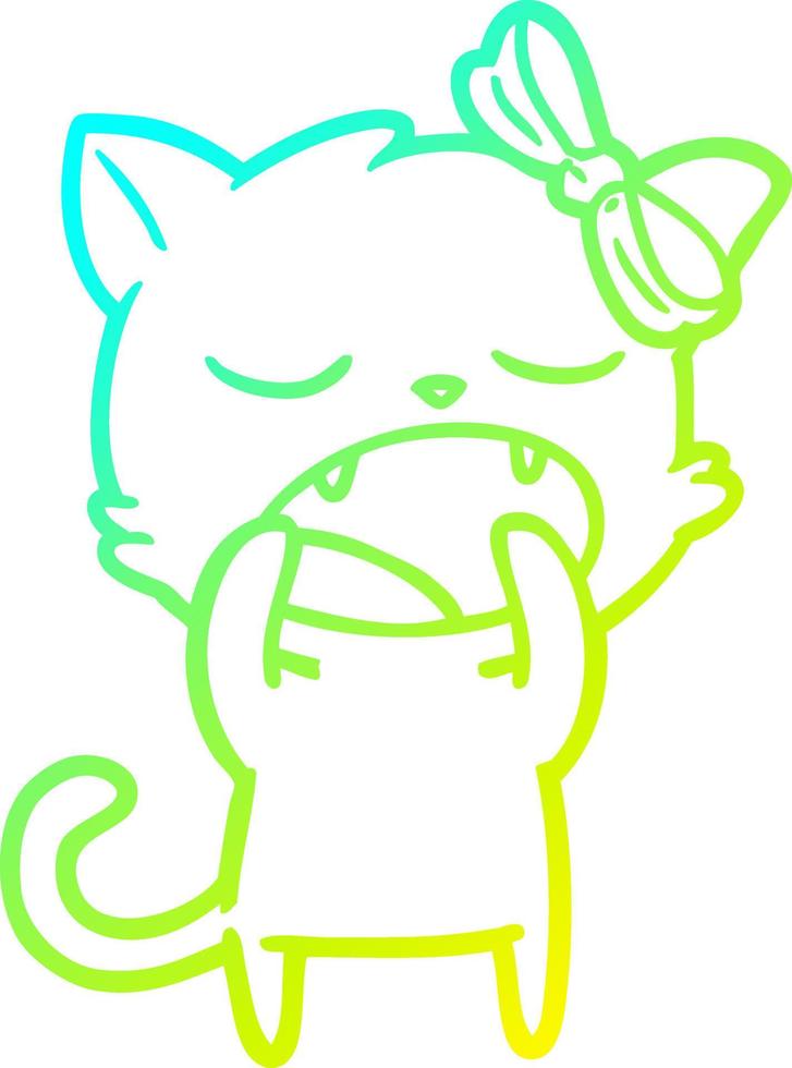 cold gradient line drawing cartoon yawning cat vector