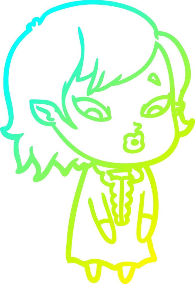 cold gradient line drawing cute cartoon vampire girl vector