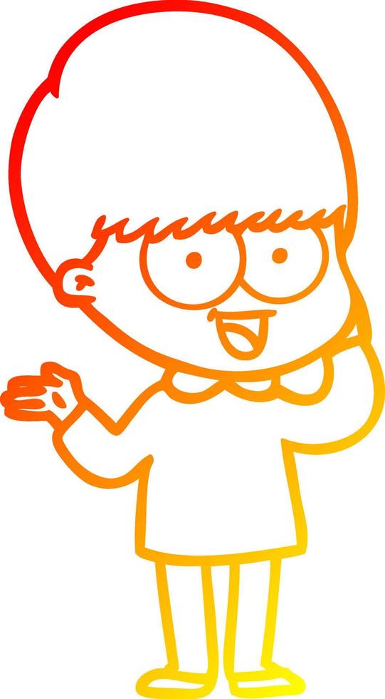 warm gradient line drawing happy cartoon boy vector