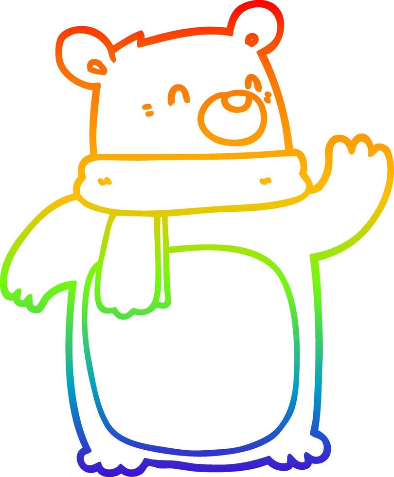 rainbow gradient line drawing cartoon bear wearing scarf vector