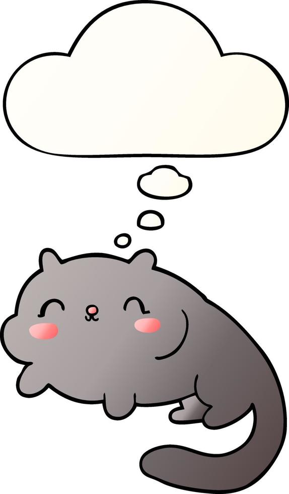 cartoon cat and thought bubble in smooth gradient style vector