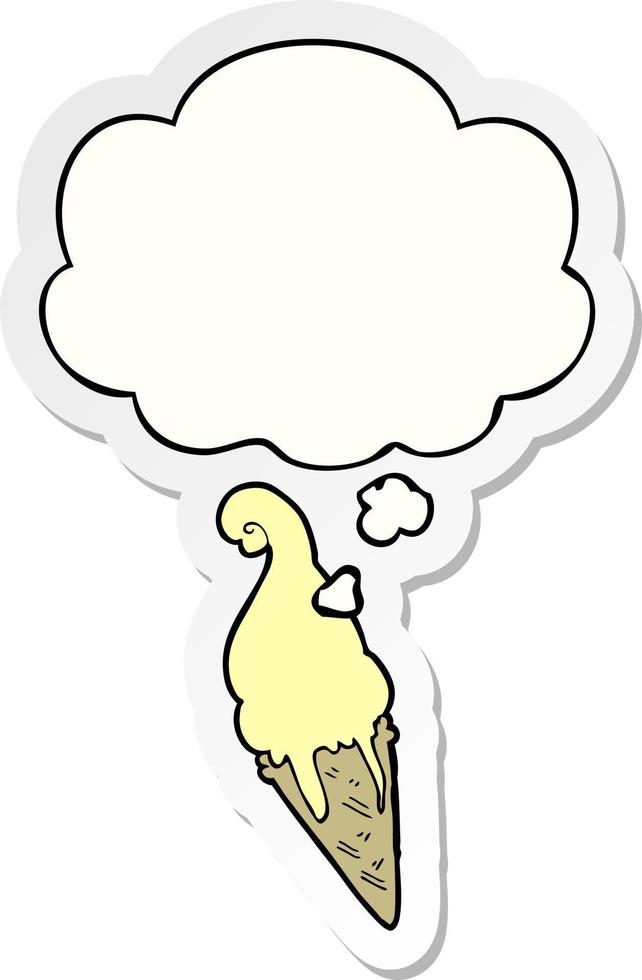 cartoon ice cream and thought bubble as a printed sticker vector