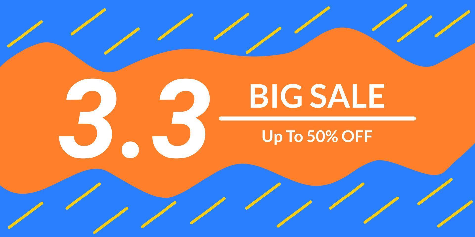 3.3 big sale up to 50 off with blue abstract background and yellow lines vector