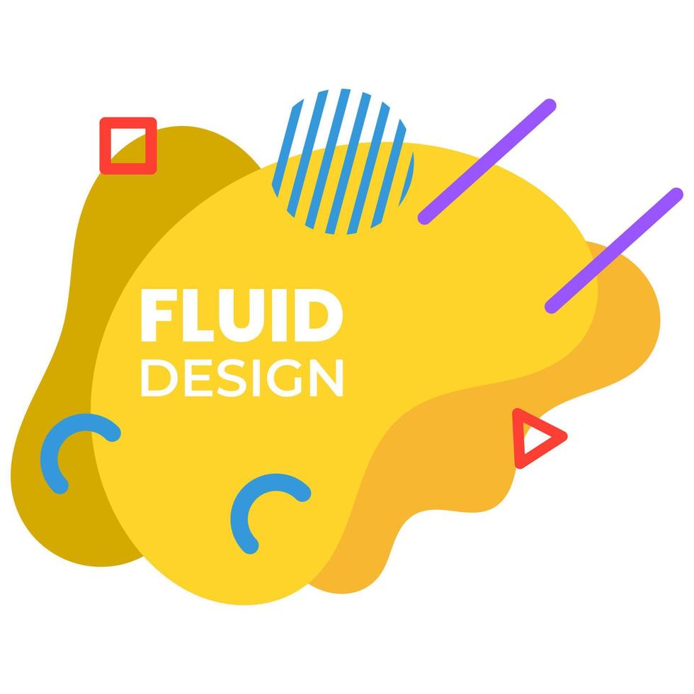 Yellow fluid design with striped circles and memphis lines. suitable for background vector