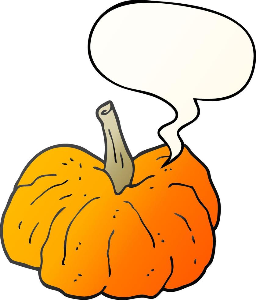 calabaza de dibujos animados y burbuja de habla en estilo degradado suave vector