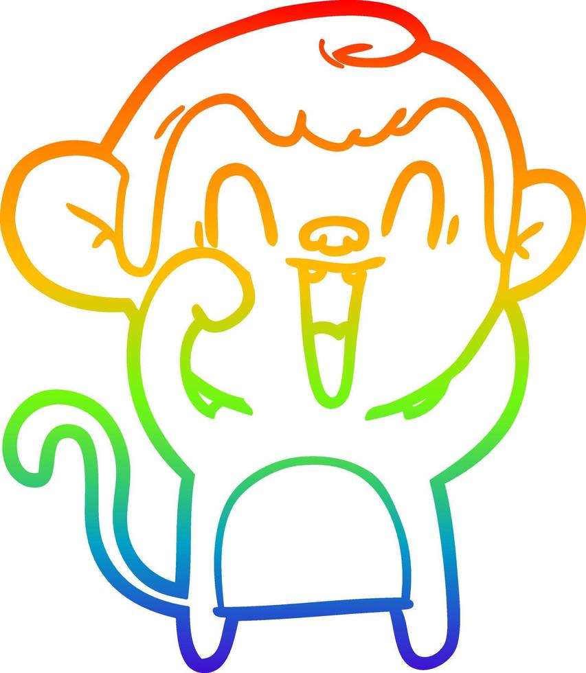 rainbow gradient line drawing cartoon laughing monkey vector