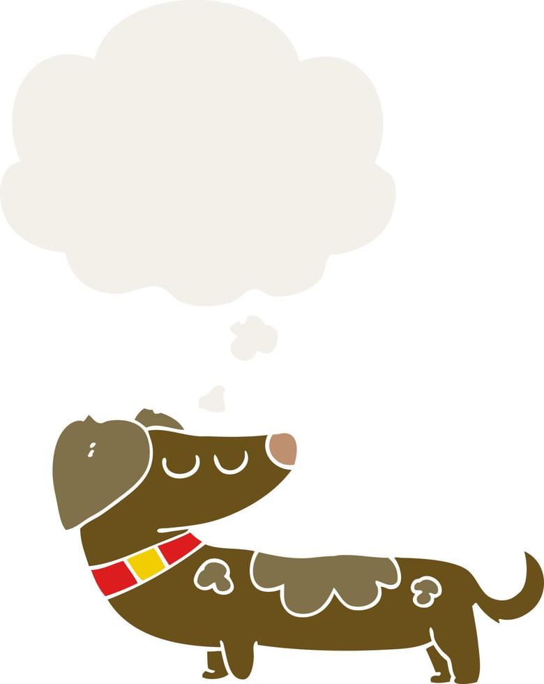 cartoon dog and thought bubble in retro style vector