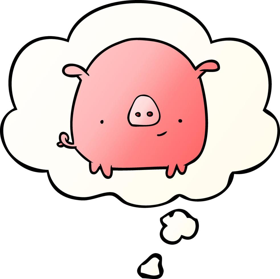 cartoon pig and thought bubble in smooth gradient style vector