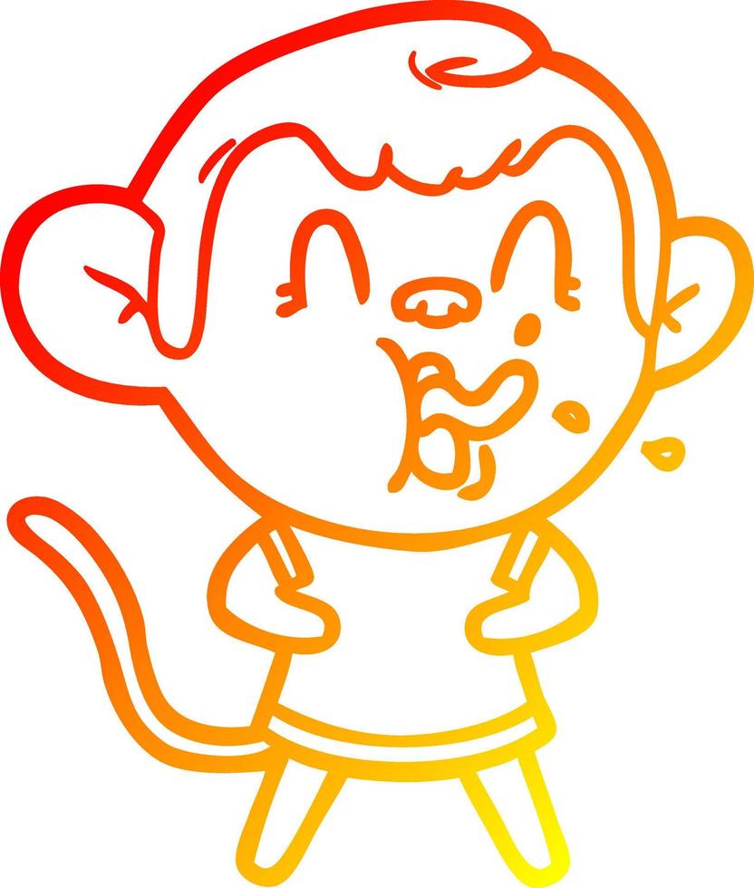 warm gradient line drawing crazy cartoon monkey vector