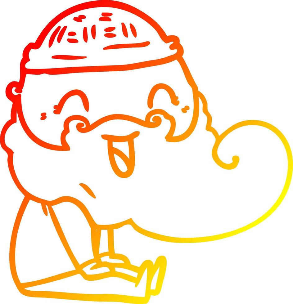 warm gradient line drawing happy bearded man sat down laughing vector