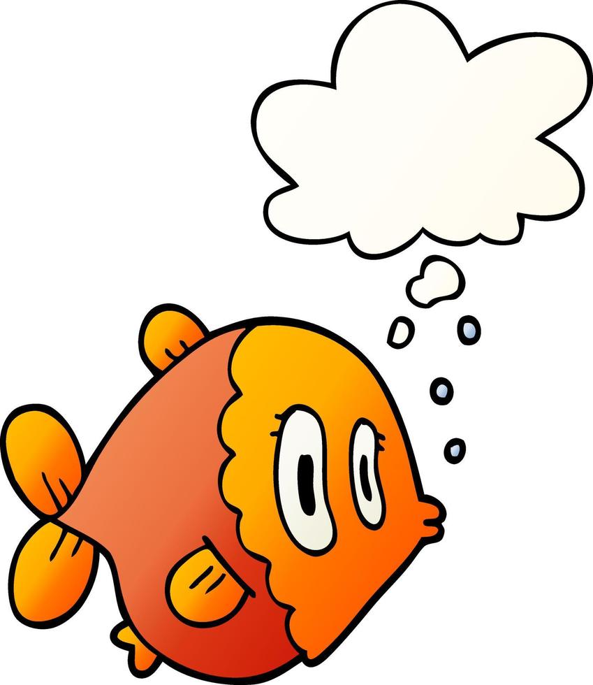 cartoon fish and thought bubble in smooth gradient style vector