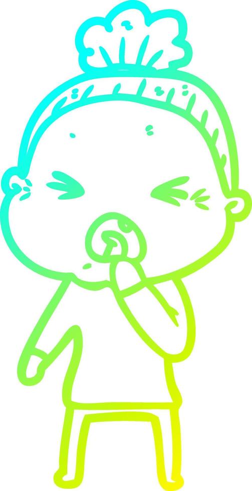 cold gradient line drawing cartoon angry old woman vector