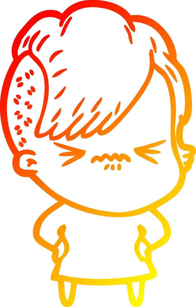 warm gradient line drawing cartoon annoyed hipster girl vector