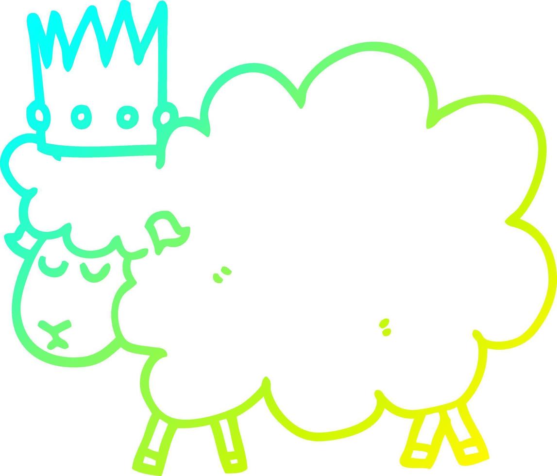 cold gradient line drawing cartoon sheep wearing crown vector