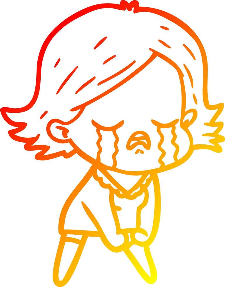 warm gradient line drawing cartoon girl crying vector