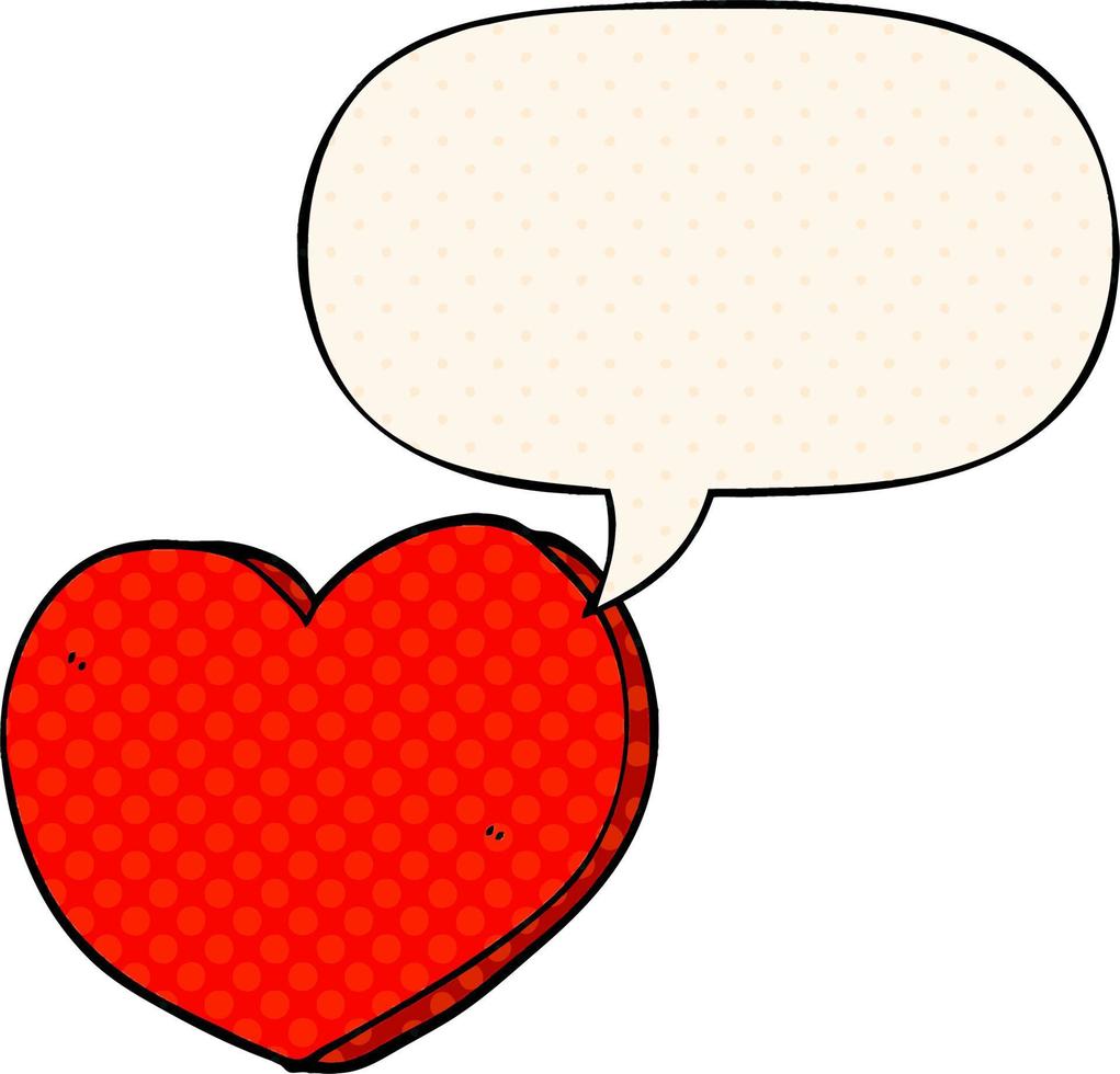 cartoon love heart and speech bubble in comic book style vector