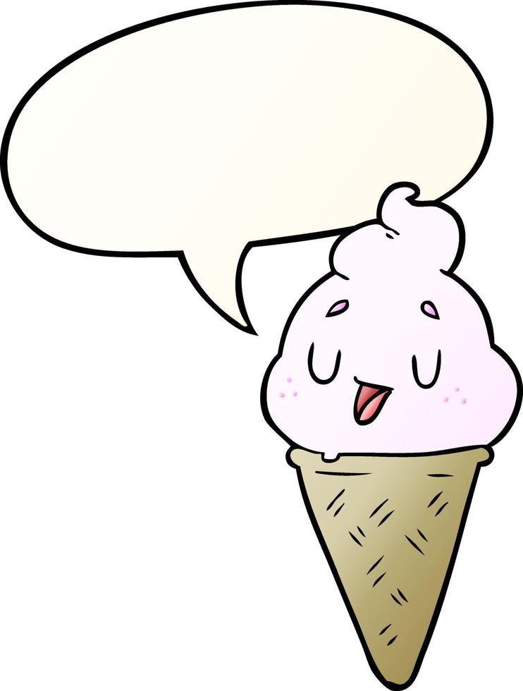 lindo helado de dibujos animados y burbuja de habla en estilo degradado suave vector