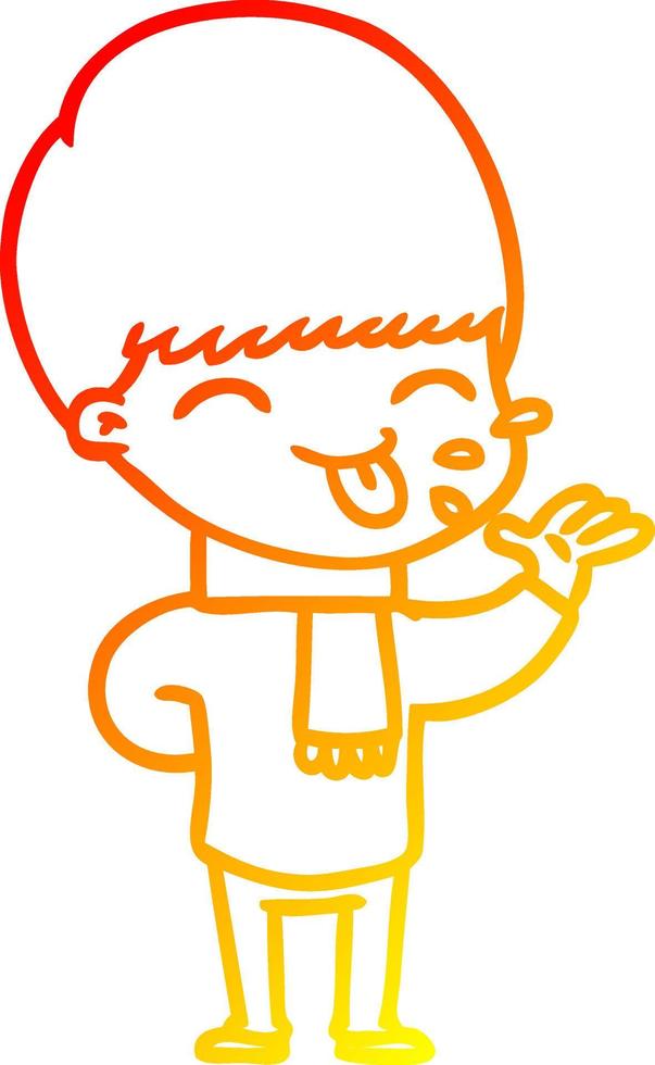warm gradient line drawing cartoon boy sticking out tongue vector