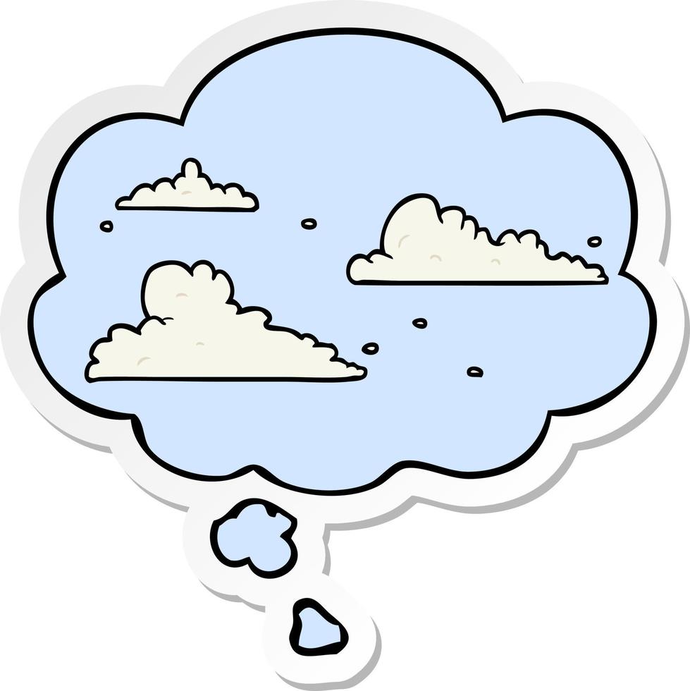 nubes de dibujos animados y burbuja de pensamiento como pegatina impresa vector