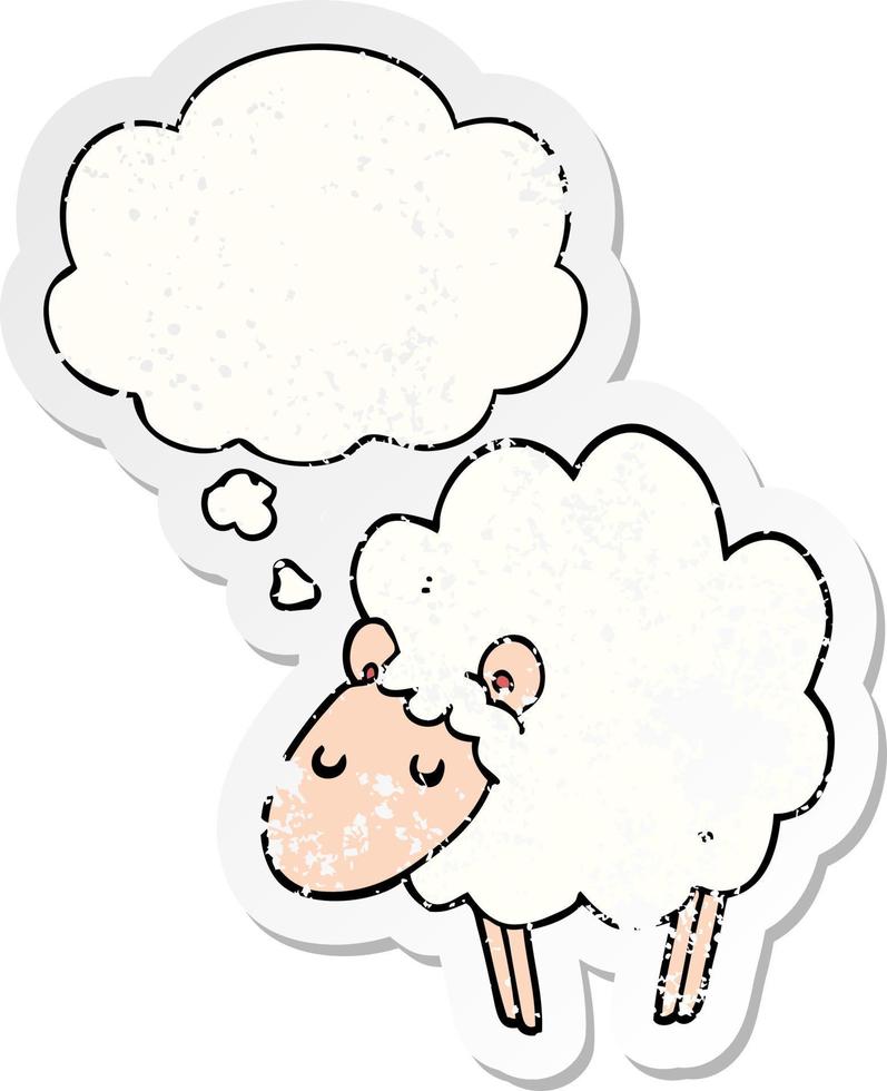 cartoon sheep and thought bubble as a distressed worn sticker vector