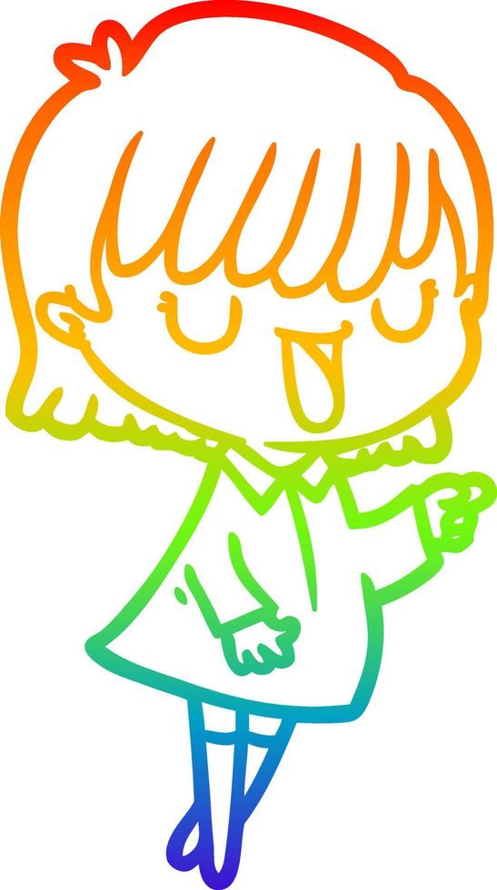 rainbow gradient line drawing cartoon woman vector