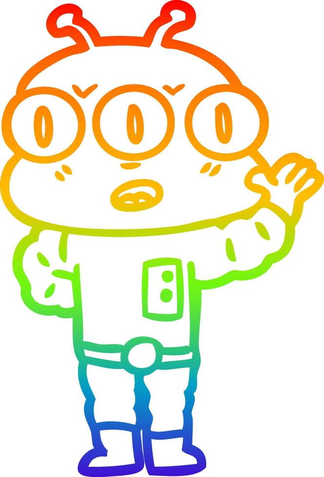 rainbow gradient line drawing cartoon three eyed alien vector