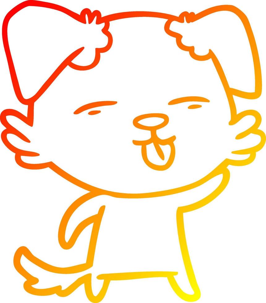 warm gradient line drawing cartoon dog sticking out tongue vector