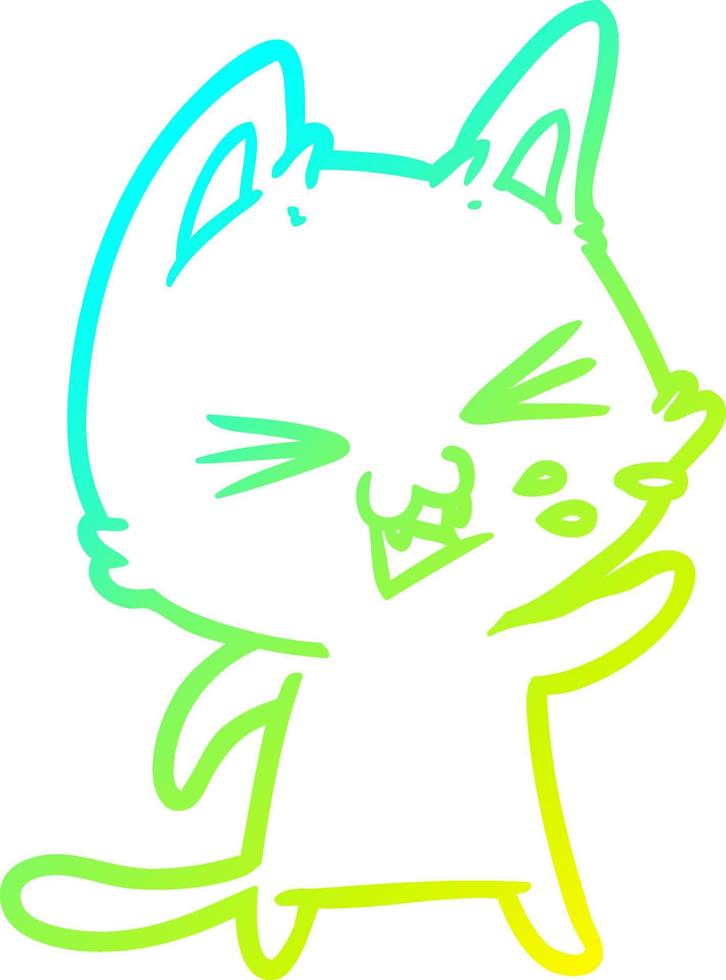 cold gradient line drawing cartoon cat hissing vector