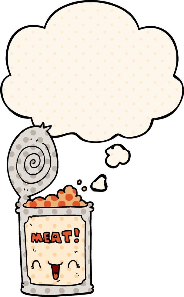 cartoon canned meat and thought bubble in comic book style vector