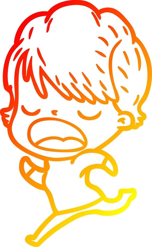 warm gradient line drawing cartoon woman talking vector
