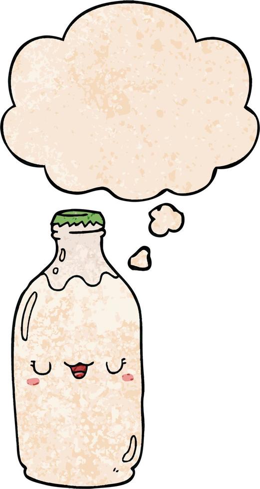 cute cartoon milk bottle and thought bubble in grunge texture pattern style vector