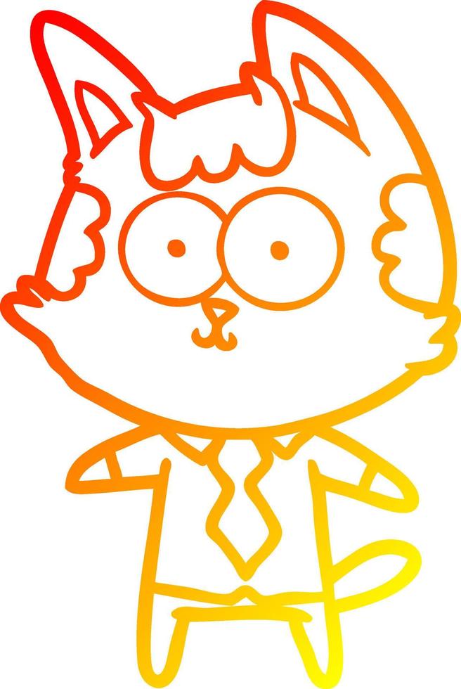 warm gradient line drawing happy cartoon cat office worker vector