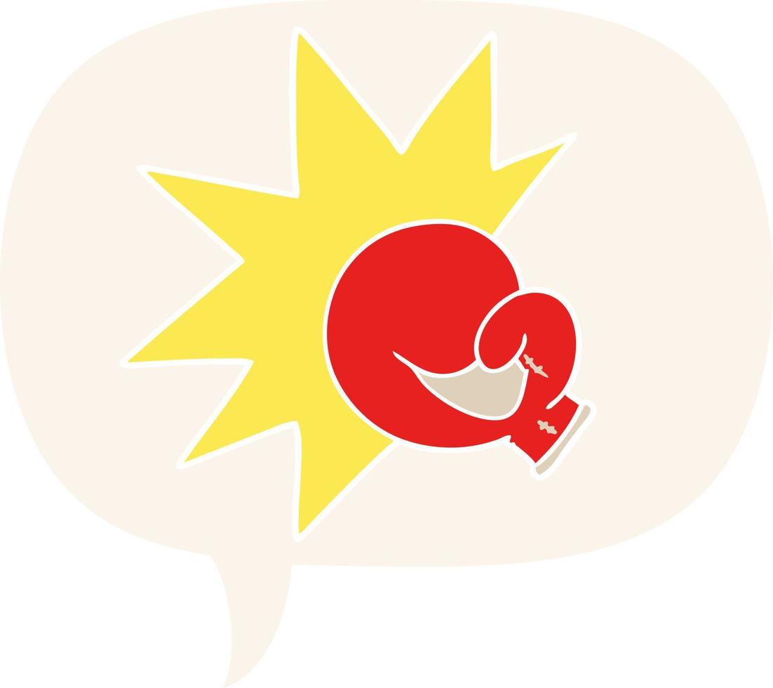boxing glove cartoon and speech bubble in retro style vector