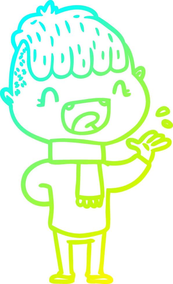 cold gradient line drawing cartoon happy boy laughing vector