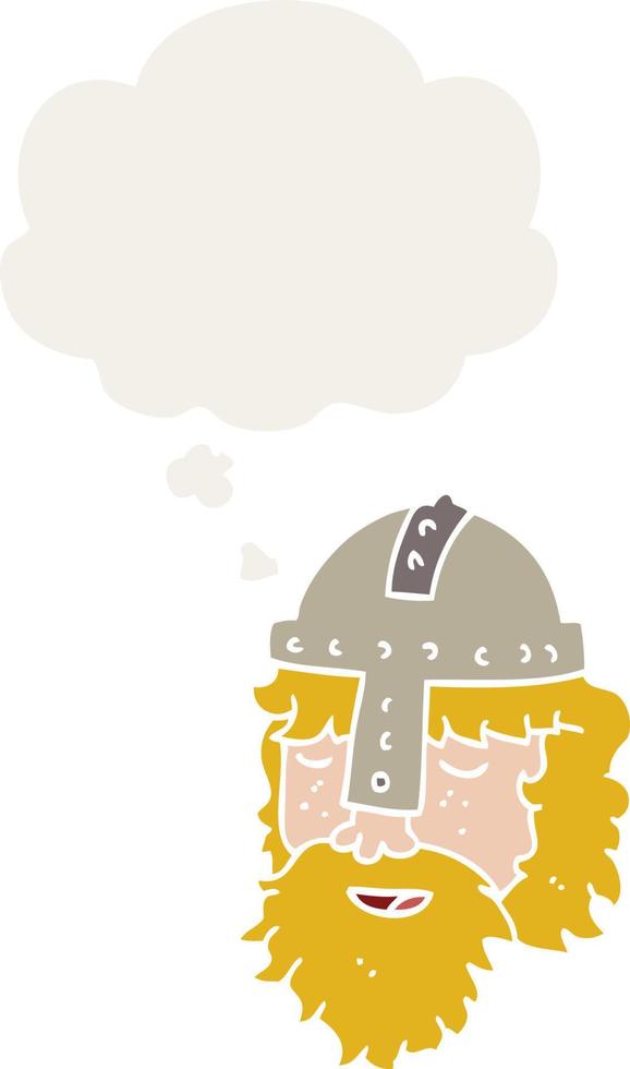 cartoon viking face and thought bubble in retro style vector