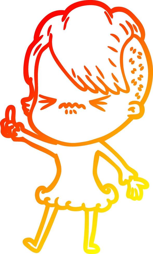 warm gradient line drawing cartoon annoyed hipster girl vector