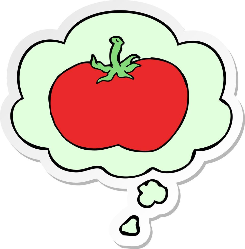 tomate de dibujos animados y burbuja de pensamiento como pegatina impresa vector