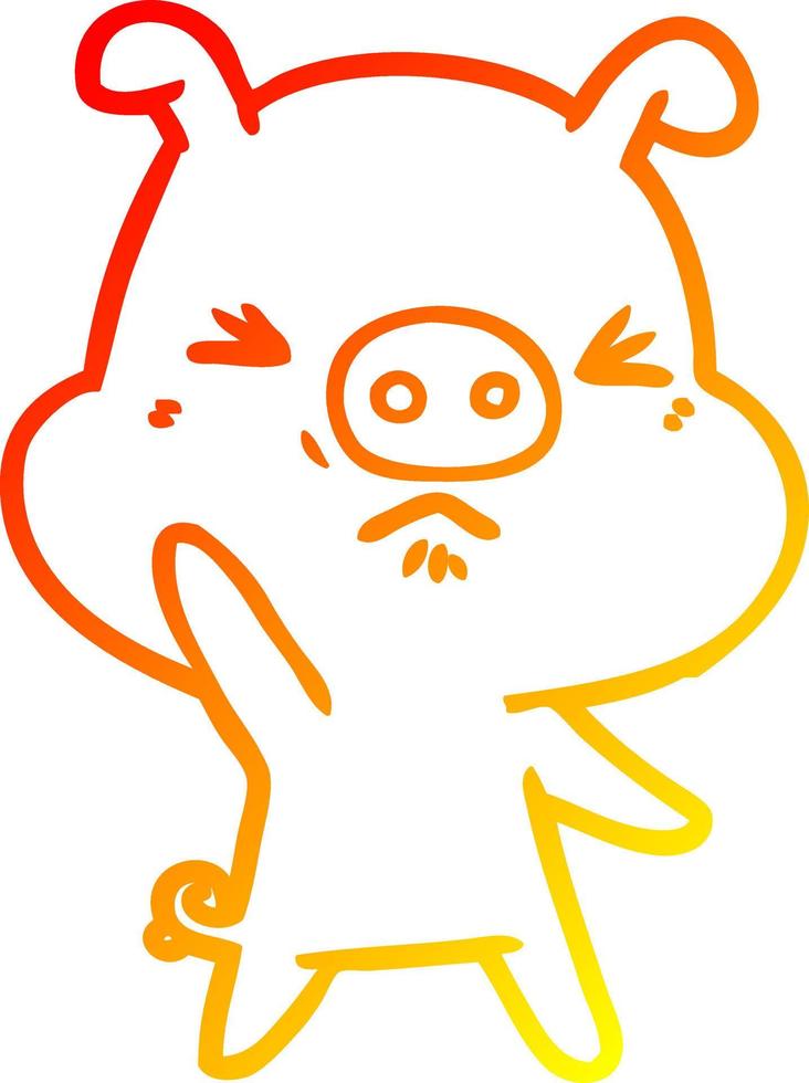 warm gradient line drawing cartoon angry pig vector