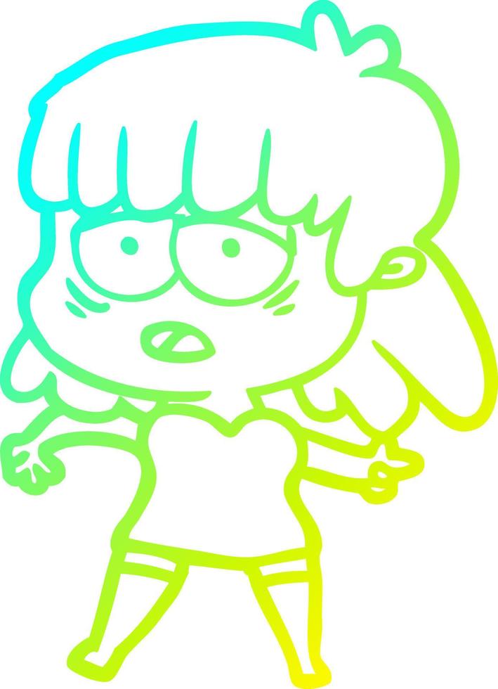 cold gradient line drawing cartoon tired woman vector